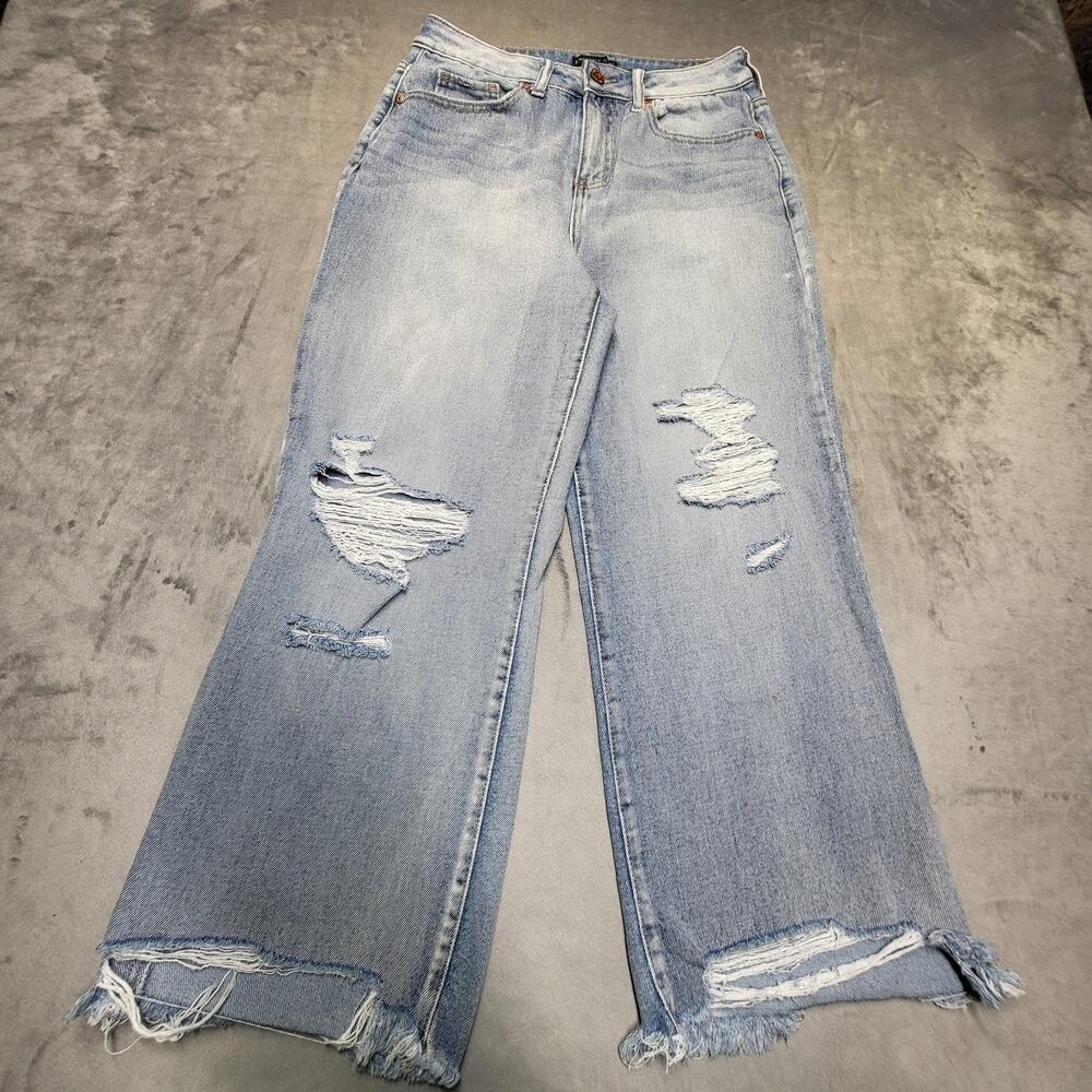 Sincerely Jules Jeans Juniors 7 Blue Wide-Leg High Rise Light Wash Distressed